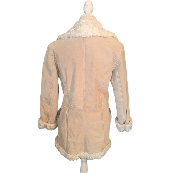 Vtg suede Sherpa lined Penny Lane cream coat by Static sz S/M - Picture 3 of 12